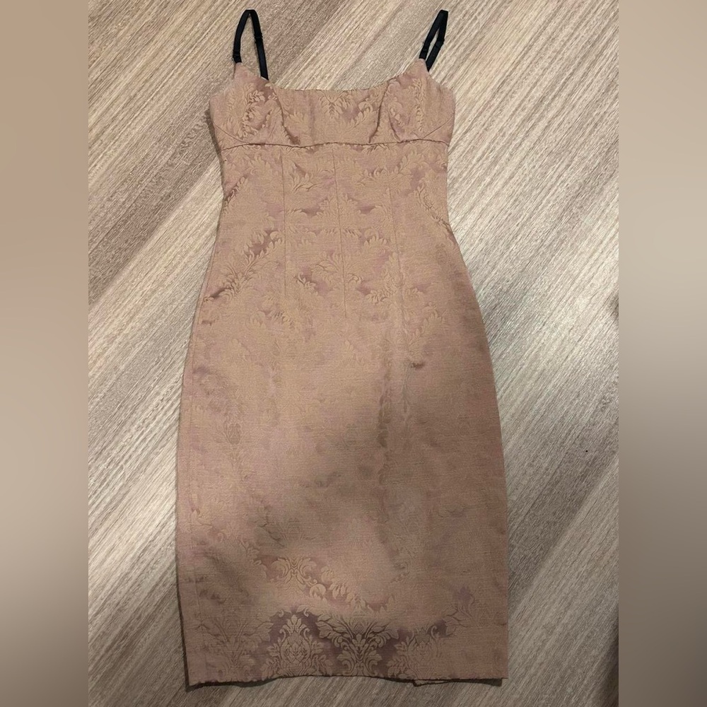Guess Strapless Jacquard Dress in Beige